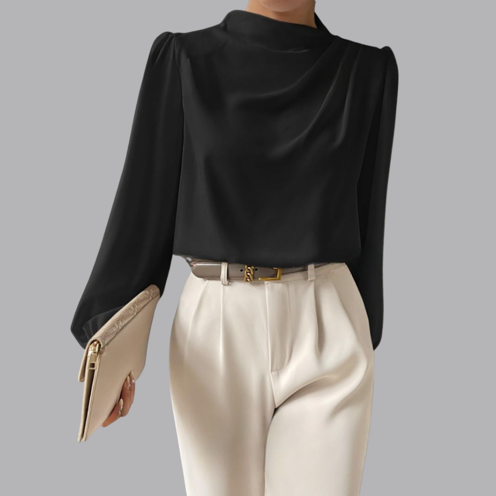 Women’s Satin Blouse Long Sleeve Cowl Neck Elegant Top