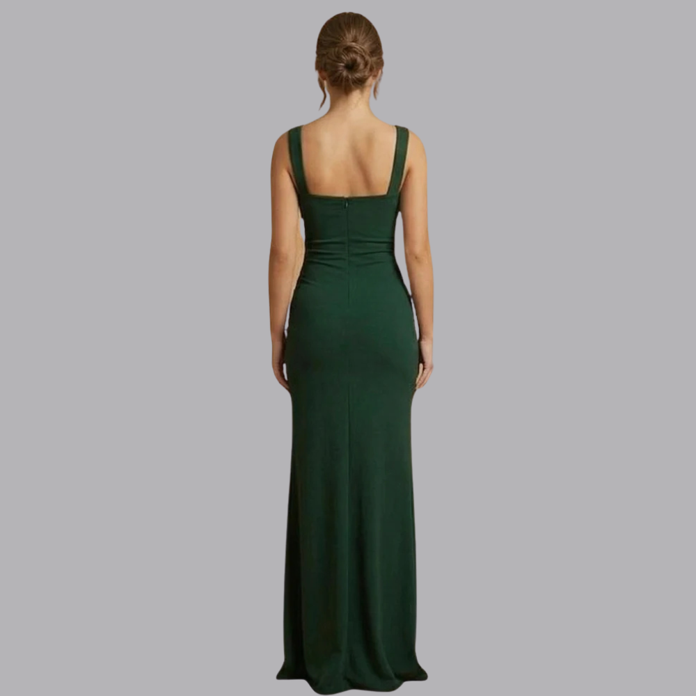 Women’s Square Neck Maxi Dress Sleeveless High Slit Bodycon