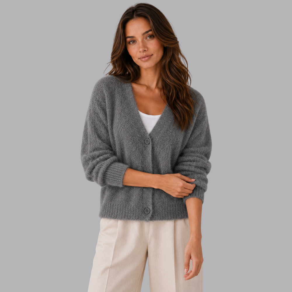 Women’s Fuzzy Knit Cardigan V Neck Button Front Long Sleeve