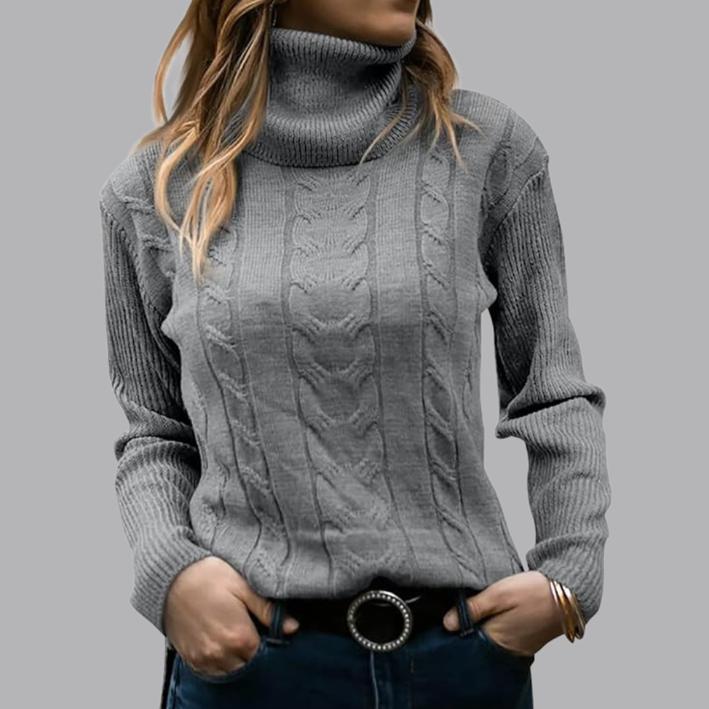 Women’s Cable Knit Roll Neck Jumper Long Sleeve Sweater