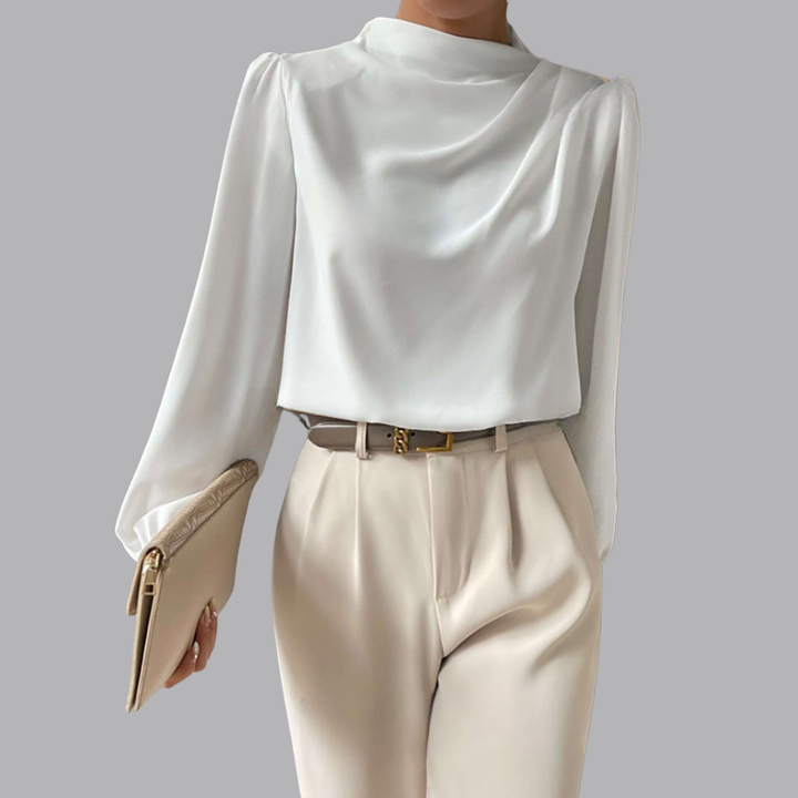 Women’s Satin Blouse Long Sleeve Cowl Neck Elegant Top