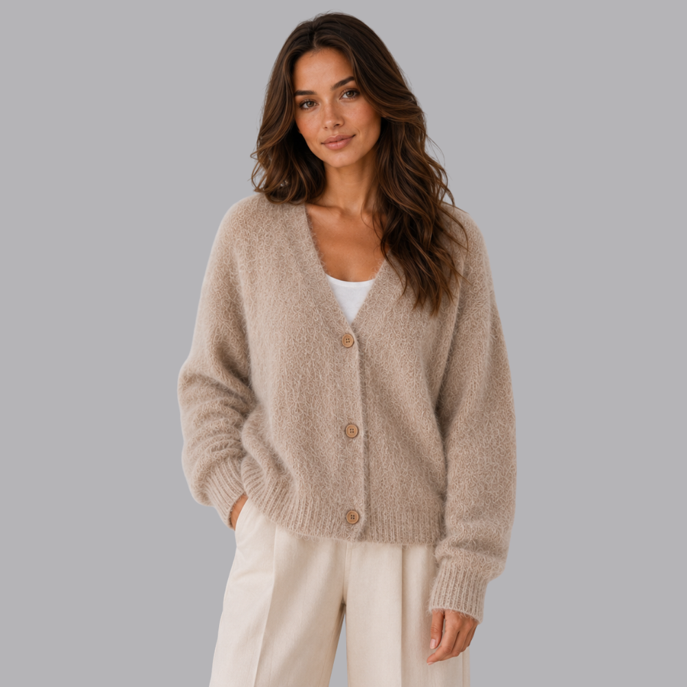 Women’s Fuzzy Knit Cardigan V Neck Button Front Long Sleeve