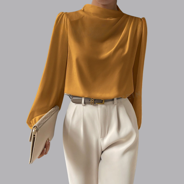 Women’s Satin Blouse Long Sleeve Cowl Neck Elegant Top