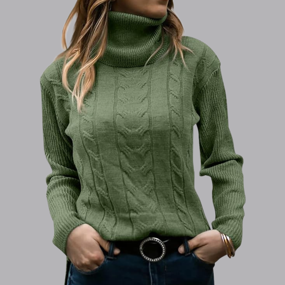 Women’s Cable Knit Roll Neck Jumper Long Sleeve Sweater