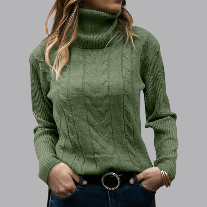 Women’s Cable Knit Roll Neck Jumper Long Sleeve Sweater