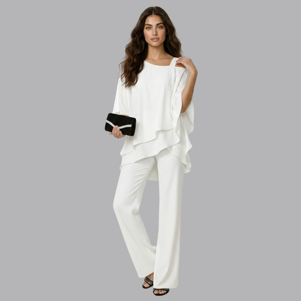 Women’s Layered Tunic Top Wide Leg Trousers Two Piece Set