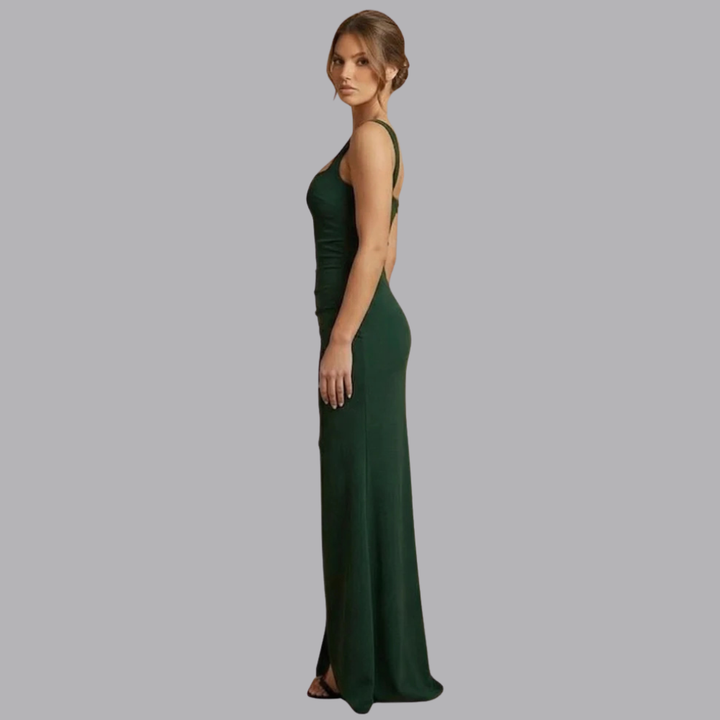 Women’s Square Neck Maxi Dress Sleeveless High Slit Bodycon