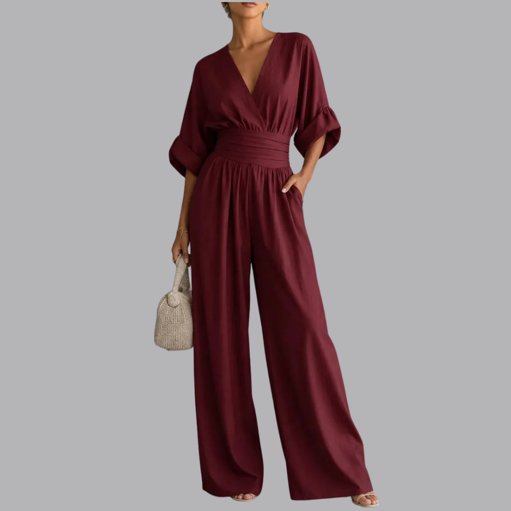 Women’s Wide Leg Jumpsuit V Neck Short Sleeve Summer Outfit
