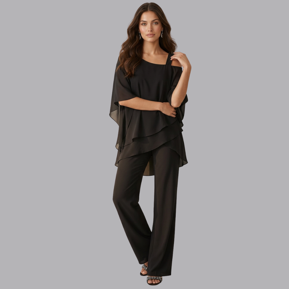 Women’s Layered Tunic Top Wide Leg Trousers Two Piece Set