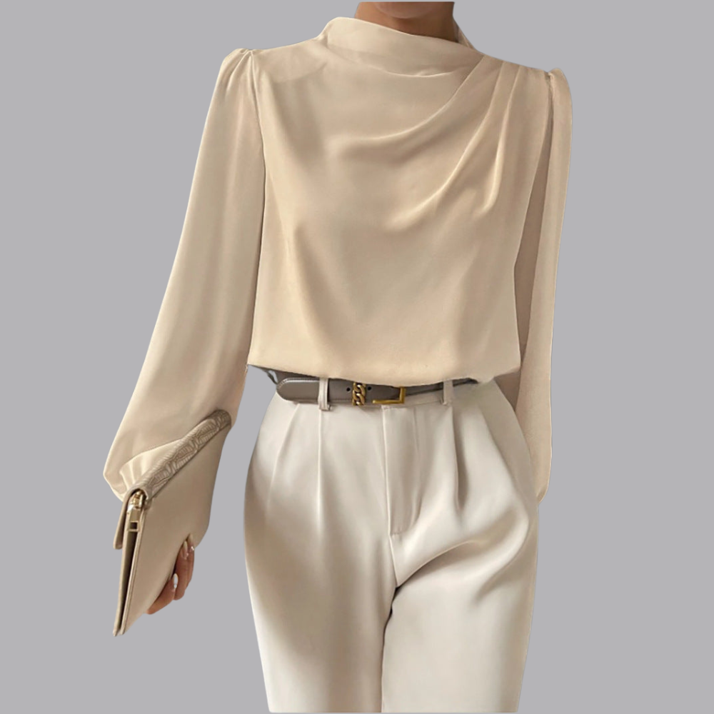 Women’s Satin Blouse Long Sleeve Cowl Neck Elegant Top