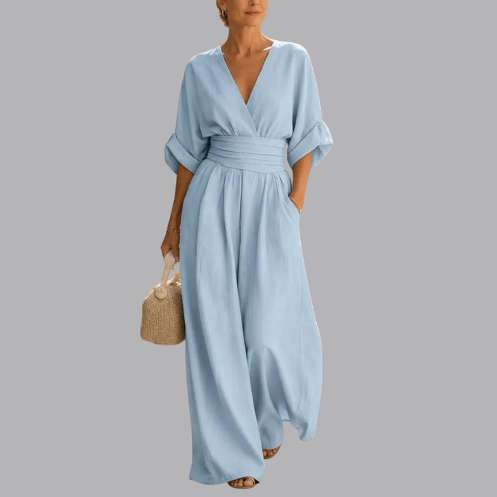 Women’s Wide Leg Jumpsuit V Neck Short Sleeve Summer Outfit