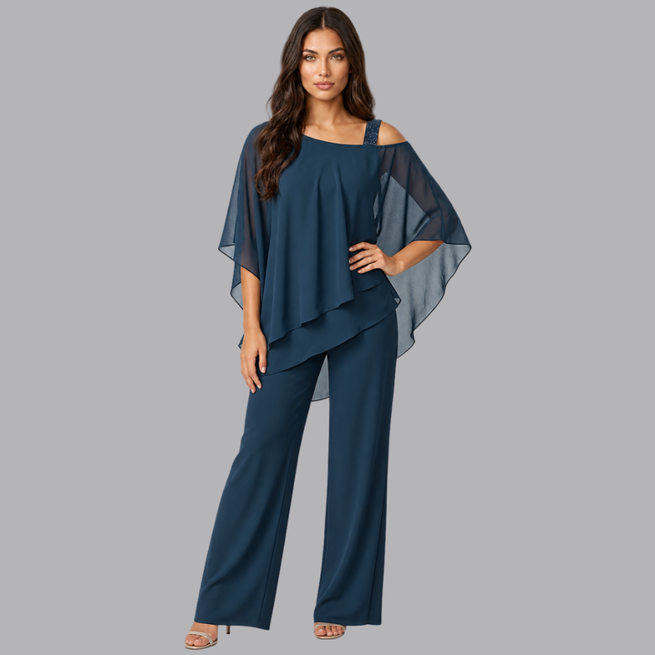 Women’s Layered Tunic Top Wide Leg Trousers Two Piece Set