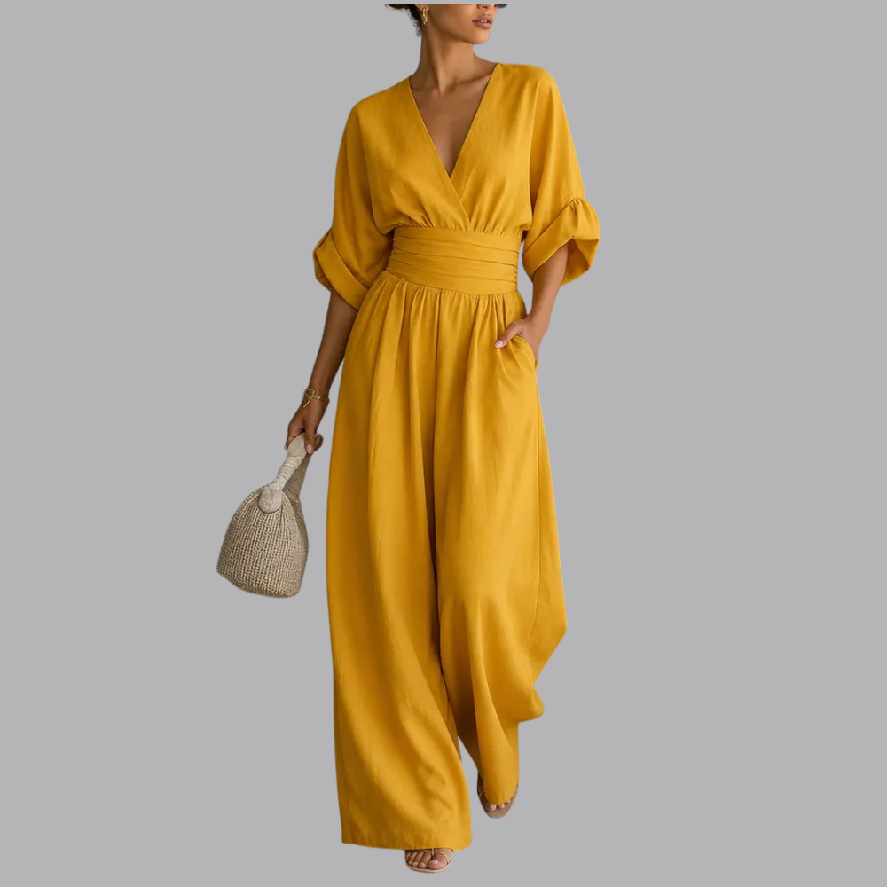 Women’s Wide Leg Jumpsuit V Neck Short Sleeve Summer Outfit