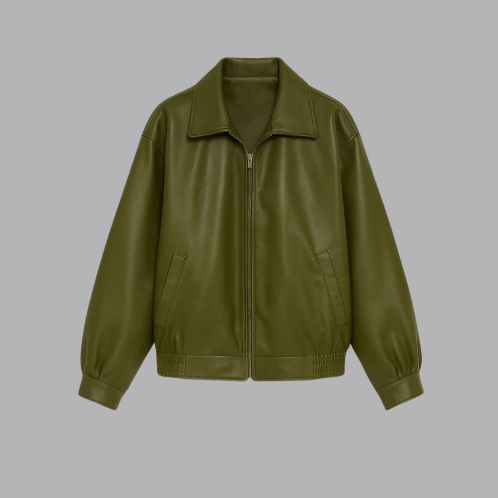 Women’s Faux Leather Bomber Jacket Oversized Fit Zip Front