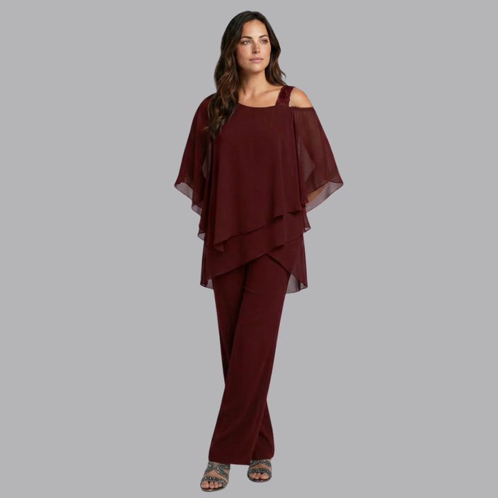 Women’s Layered Tunic Top Wide Leg Trousers Two Piece Set