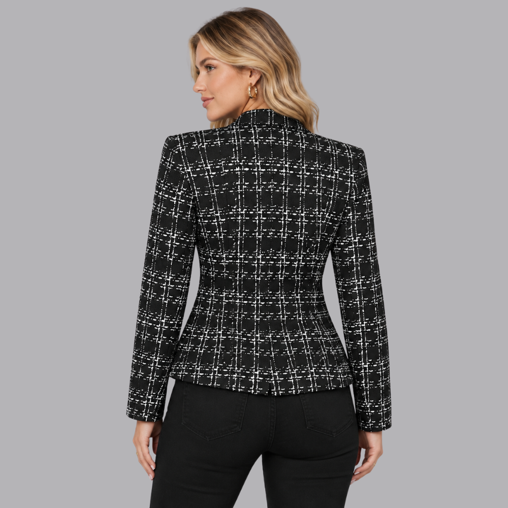 Women’s Plaid Blazer Open Front Tailored Jacket Casual Outfit