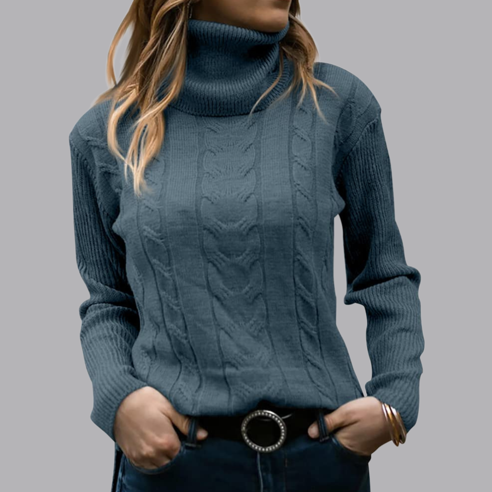 Women’s Cable Knit Roll Neck Jumper Long Sleeve Sweater