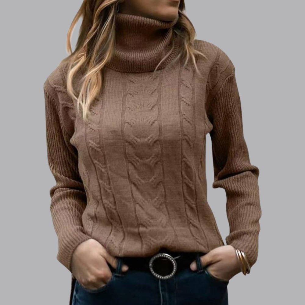 Women’s Cable Knit Roll Neck Jumper Long Sleeve Sweater
