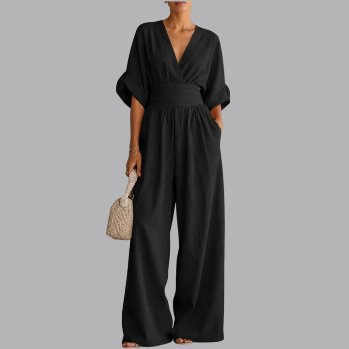Women’s Wide Leg Jumpsuit V Neck Short Sleeve Summer Outfit