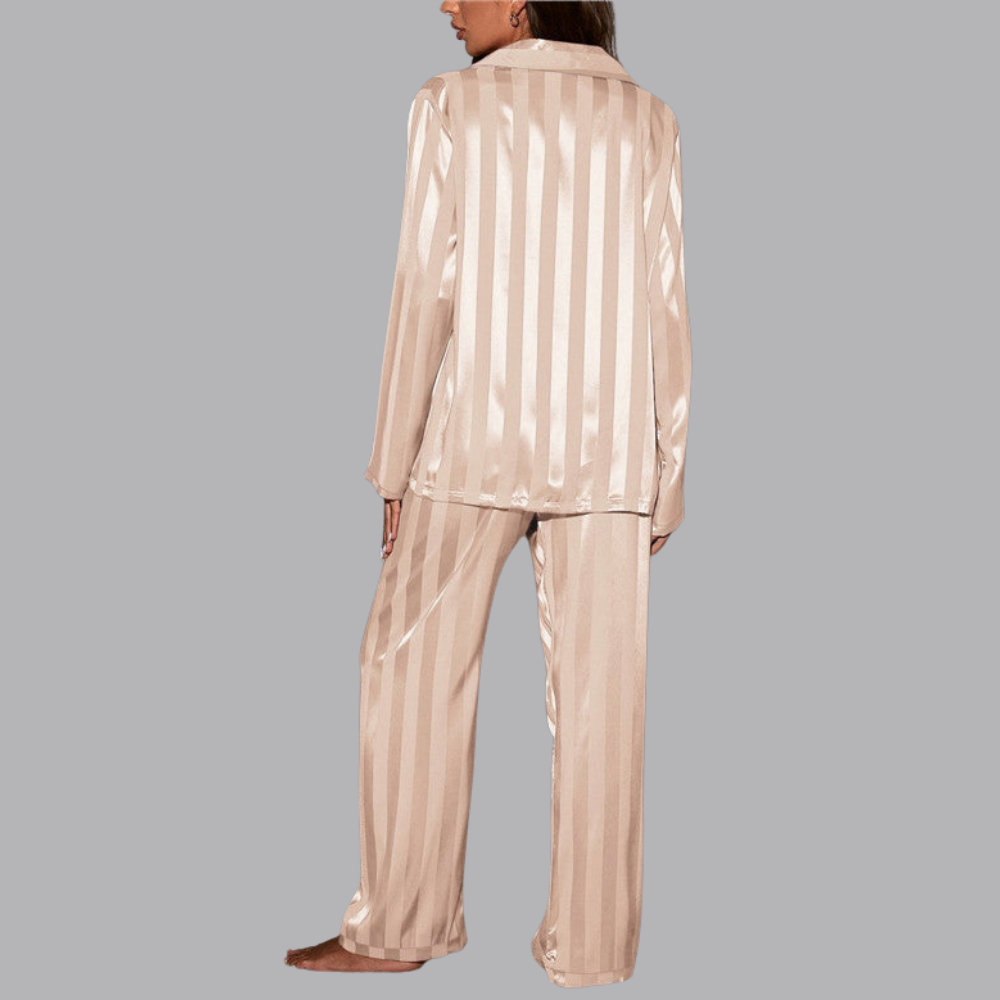 Women’s Satin Pajama Set Striped Long Sleeve &amp; Wide Leg Pants