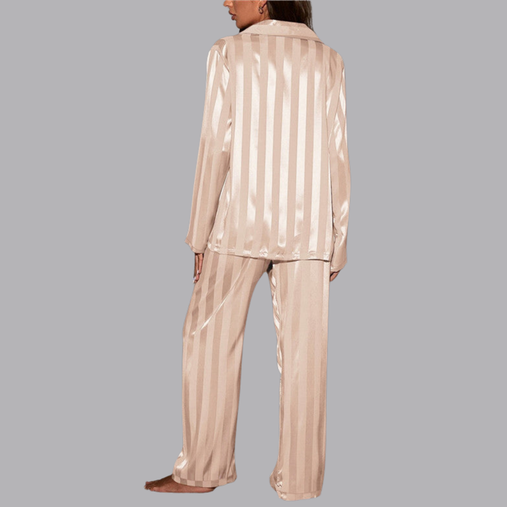 Women’s Satin Pajama Set Striped Long Sleeve &amp; Wide Leg Pants