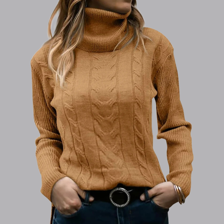 Women’s Cable Knit Roll Neck Jumper Long Sleeve Sweater