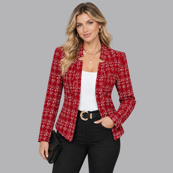 Women’s Plaid Blazer Open Front Tailored Jacket Casual Outfit