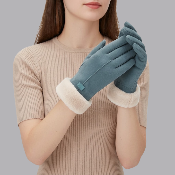 Women’s Suede Winter Gloves Soft Lined Faux Fur Cuffs