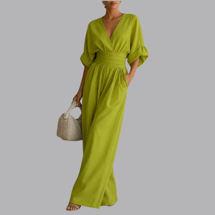 Women’s Wide Leg Jumpsuit V Neck Short Sleeve Summer Outfit