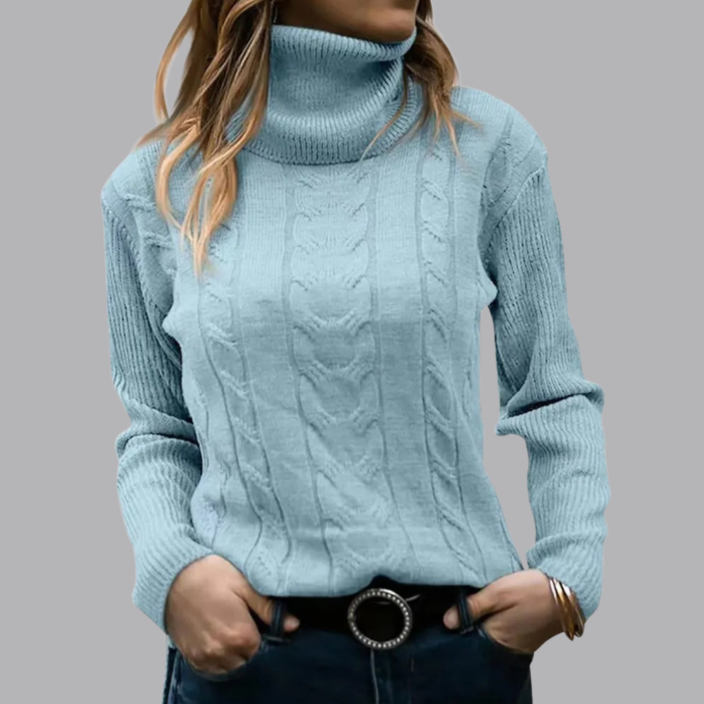 Women’s Cable Knit Roll Neck Jumper Long Sleeve Sweater