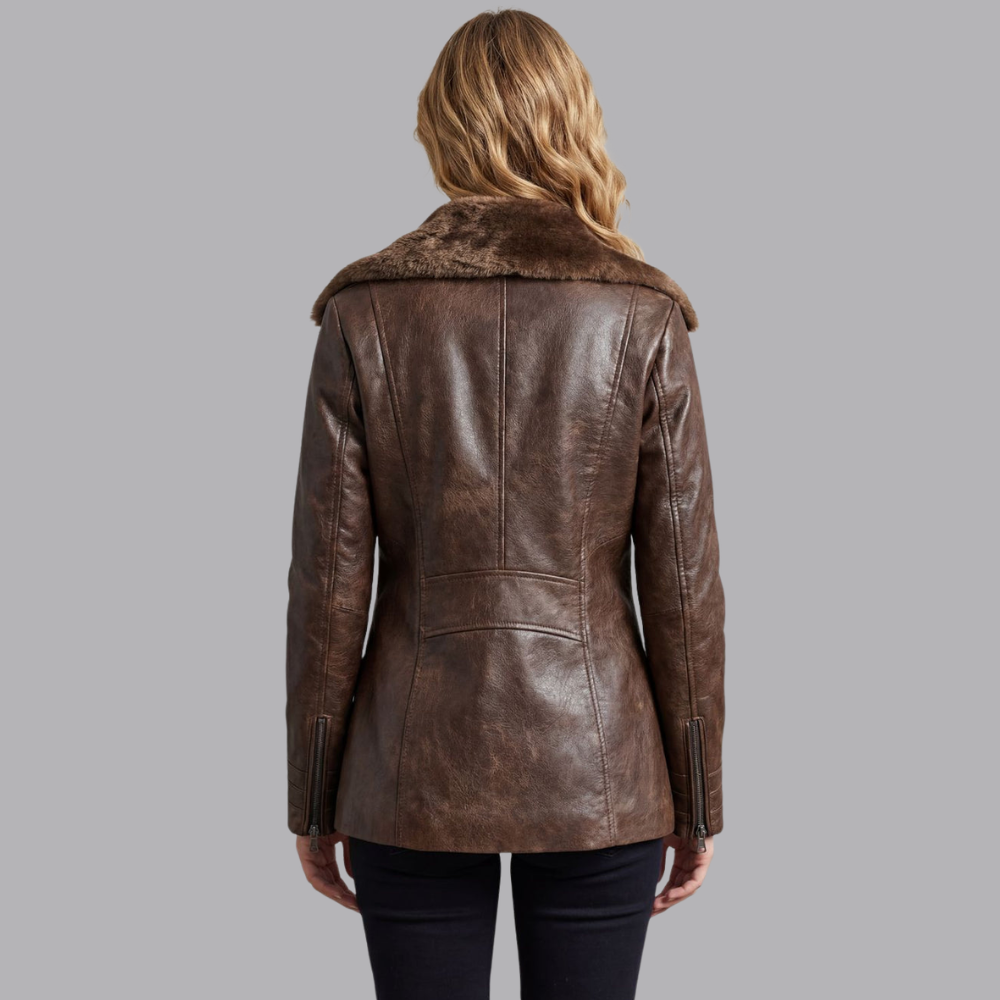 Women’s Faux Leather Jacket Shearling Collar Zip Front