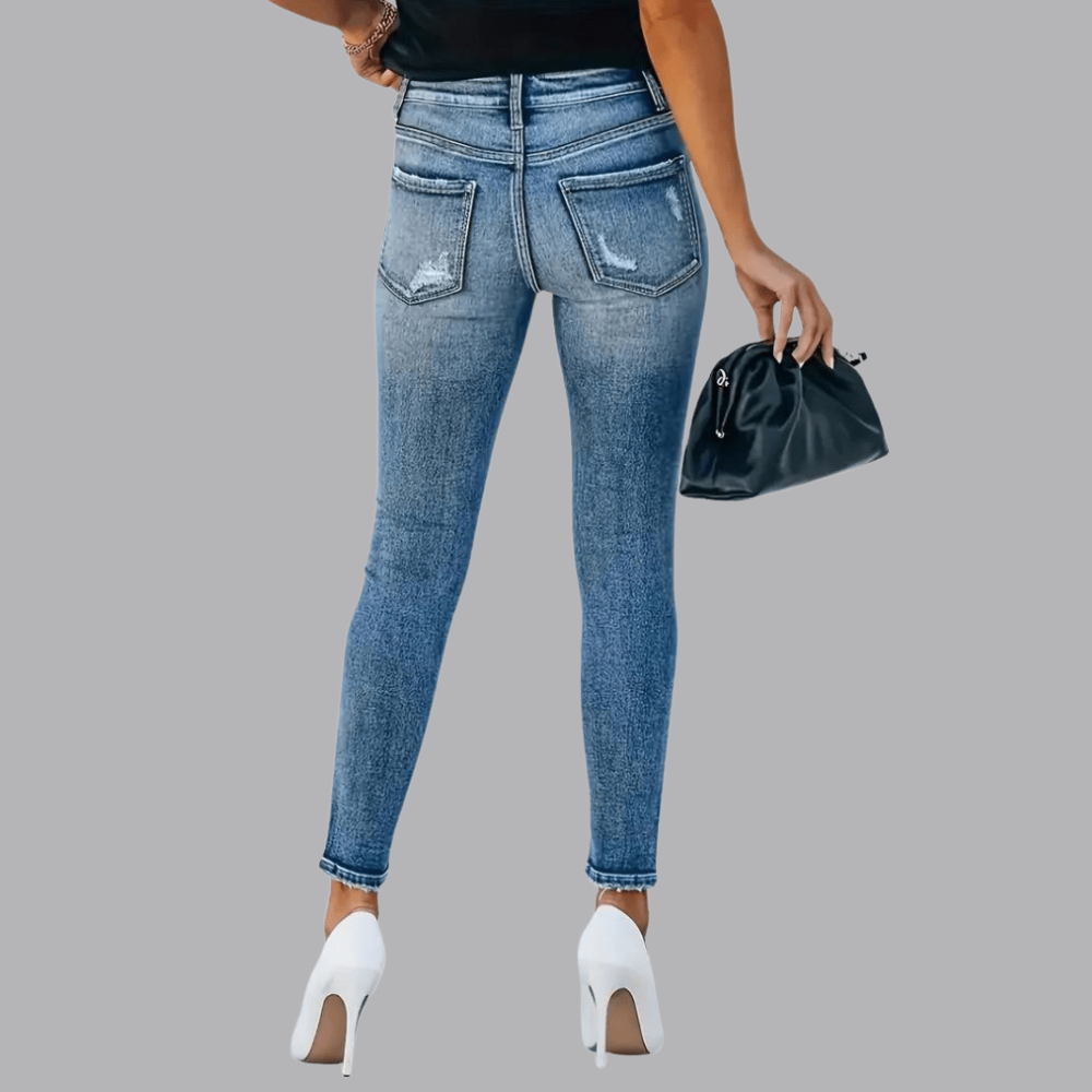 Women’s Skinny Jeans High Waist Distressed Button Fly