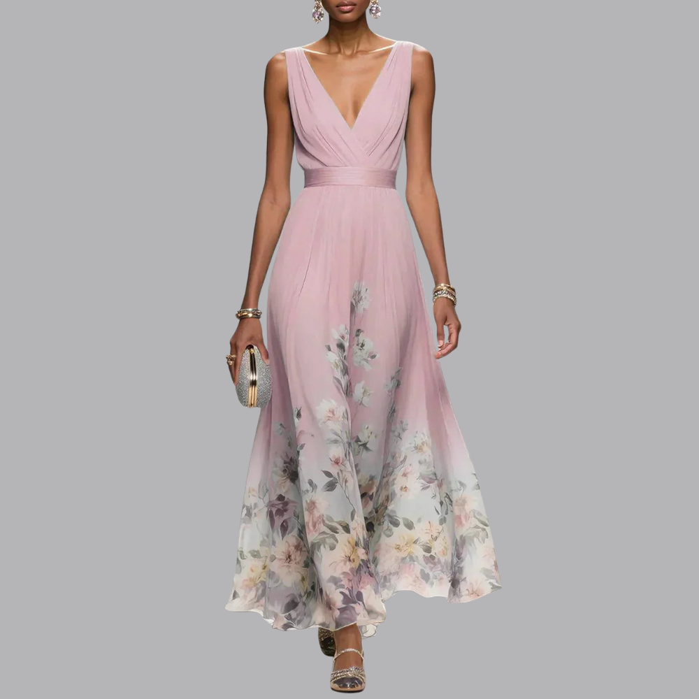 Women’s Floral Wedding Guest Dress Sleeveless V Neck