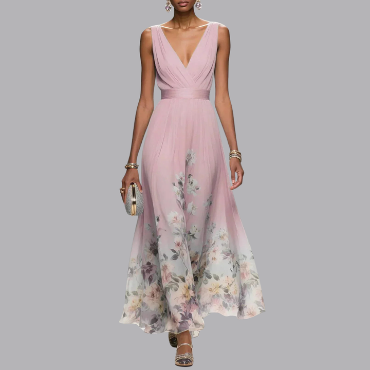 Women’s Floral Wedding Guest Dress Sleeveless V Neck
