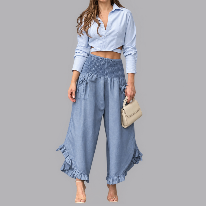 Women’s High Waisted Trousers Ruffle Hem Wide Leg Pants