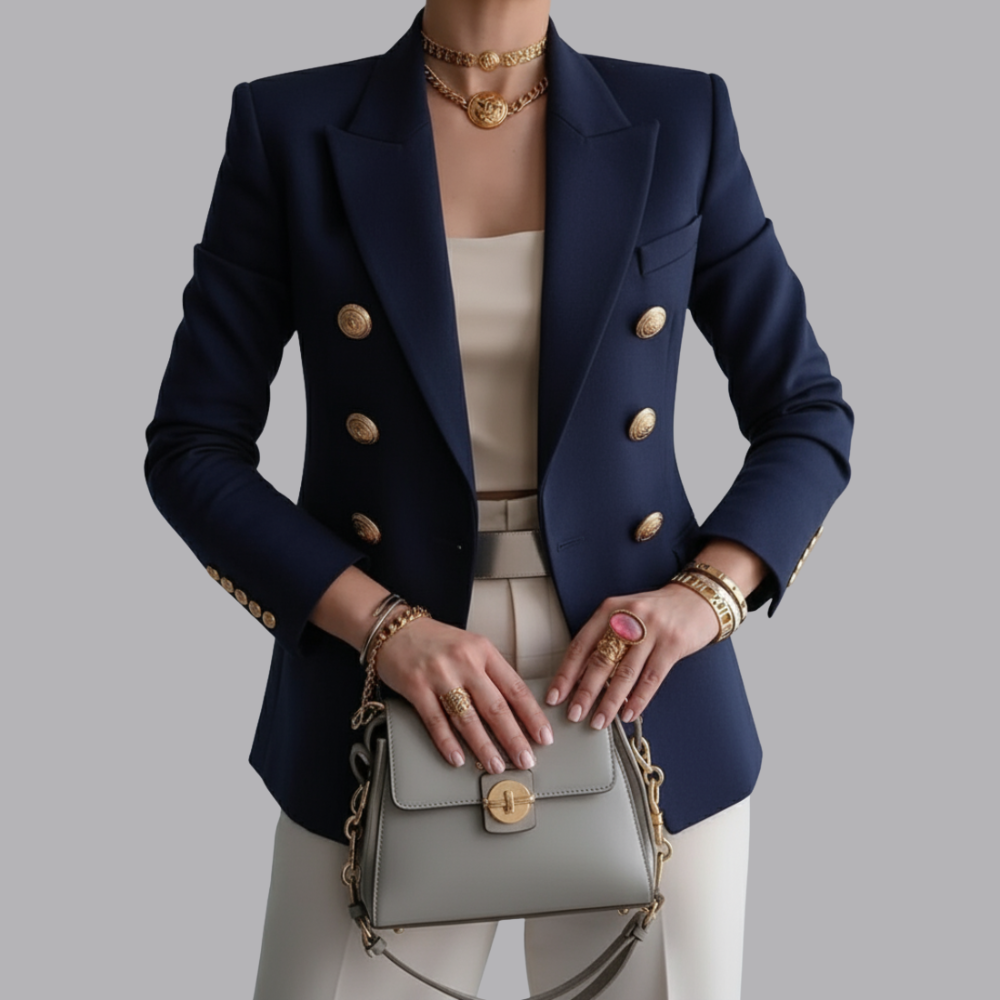 Women’s Double Breasted Blazer Gold Button Tailored Jacket