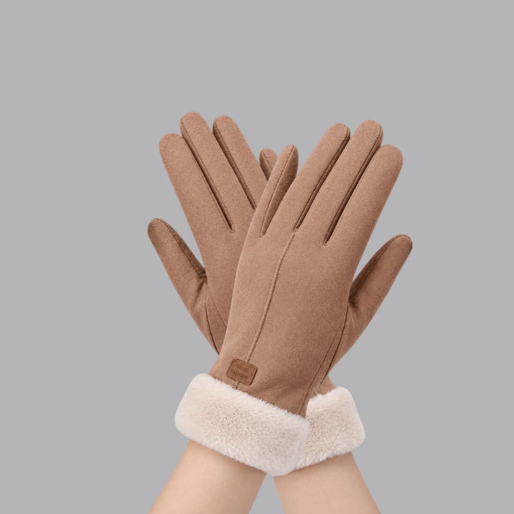 Women’s Suede Winter Gloves Soft Lined Faux Fur Cuffs