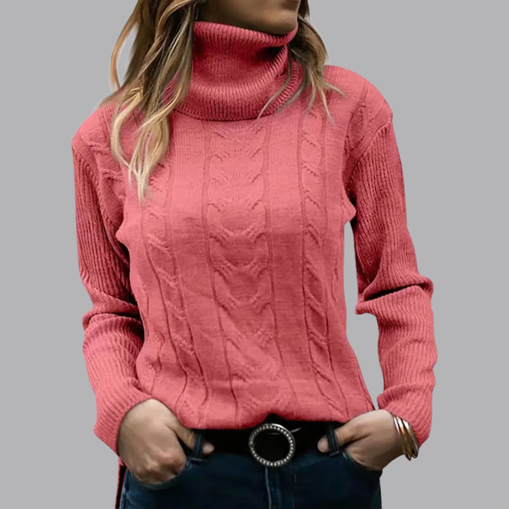 Women’s Cable Knit Roll Neck Jumper Long Sleeve Sweater