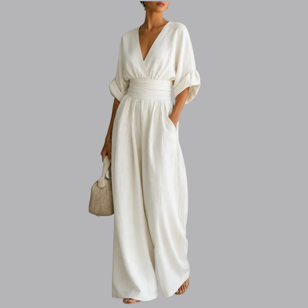 Women’s Wide Leg Jumpsuit V Neck Short Sleeve Summer Outfit