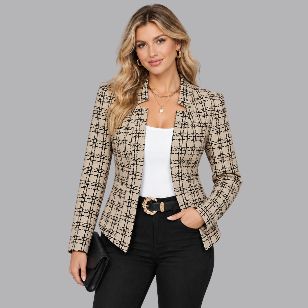 Women’s Plaid Blazer Open Front Tailored Jacket Casual Outfit
