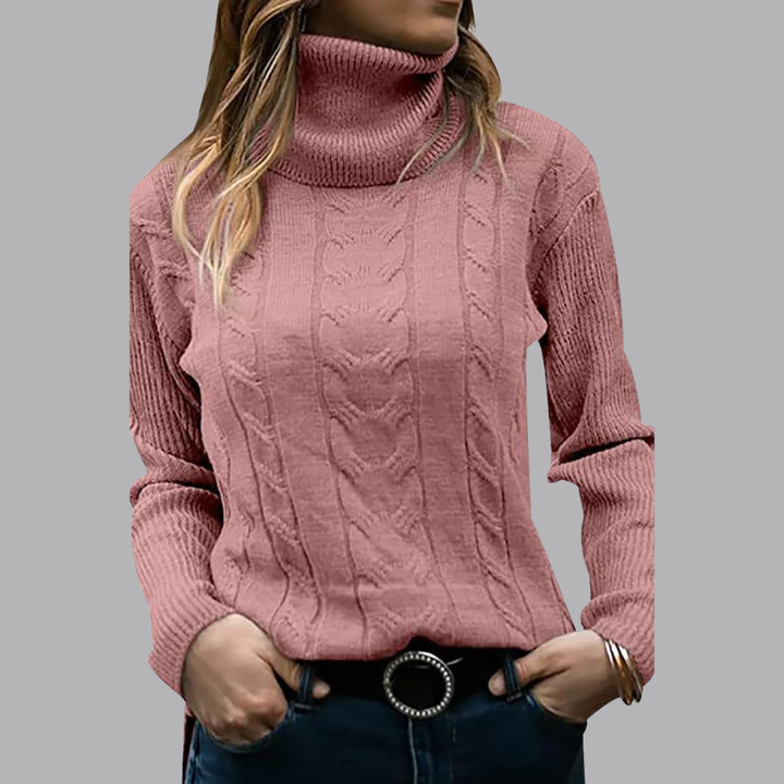 Women’s Cable Knit Roll Neck Jumper Long Sleeve Sweater