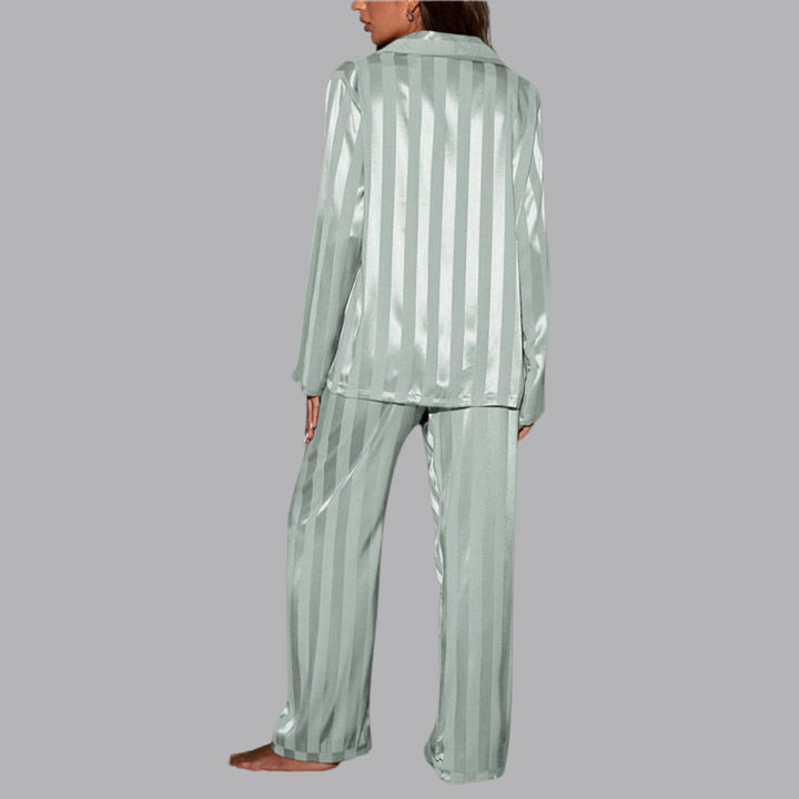 Women’s Satin Pajama Set Striped Long Sleeve &amp; Wide Leg Pants