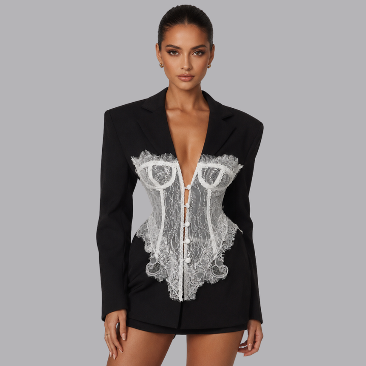 Women’s Lace Corset Blazer Long Sleeve Tailored Jacket