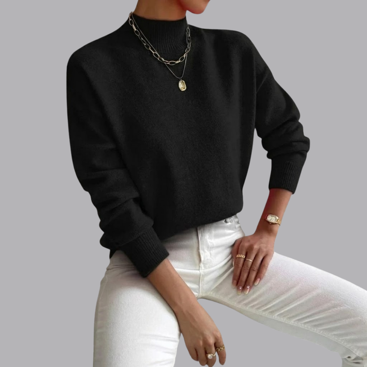 Women’s Mock Neck Knit Sweater Long Sleeve Casual Pullover