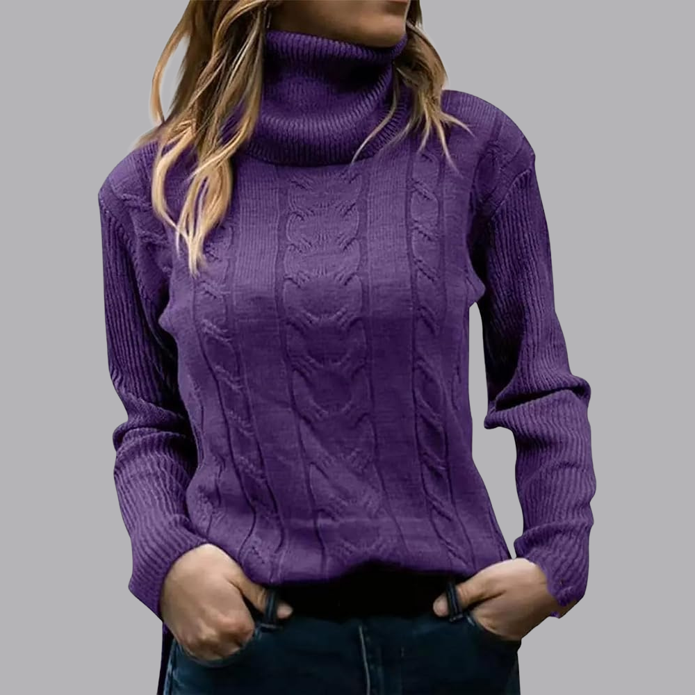 Women’s Cable Knit Roll Neck Jumper Long Sleeve Sweater