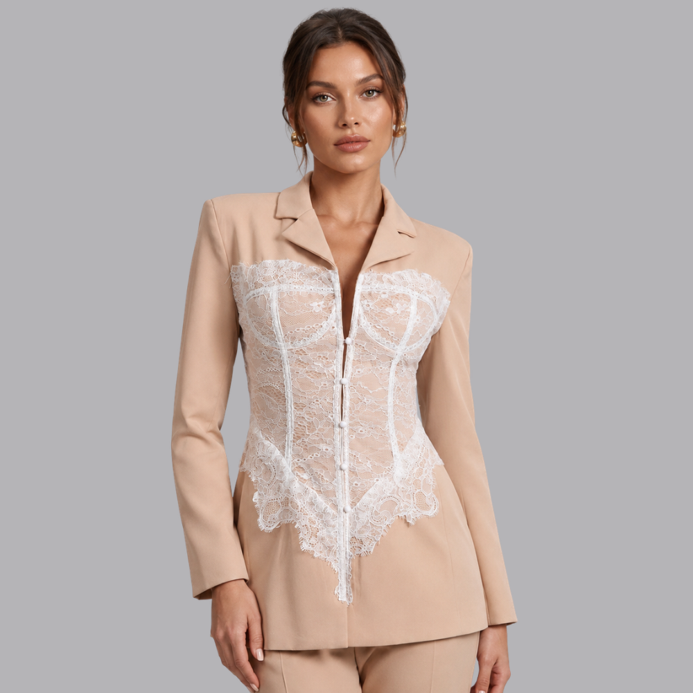 Women’s Lace Corset Blazer Long Sleeve Tailored Jacket