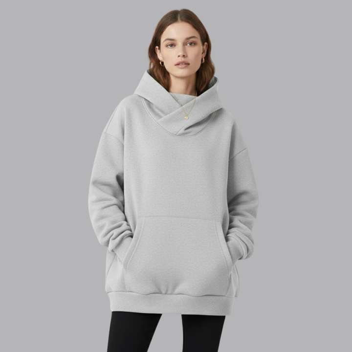 Women’s Oversized Hoodie Crossover Neck Pullover Sweatshirt