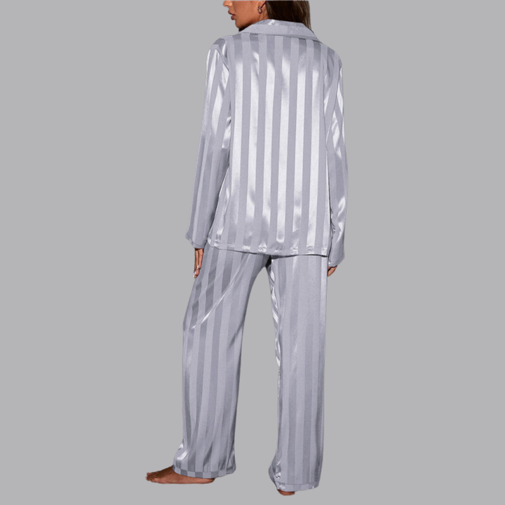 Women’s Satin Pajama Set Striped Long Sleeve &amp; Wide Leg Pants