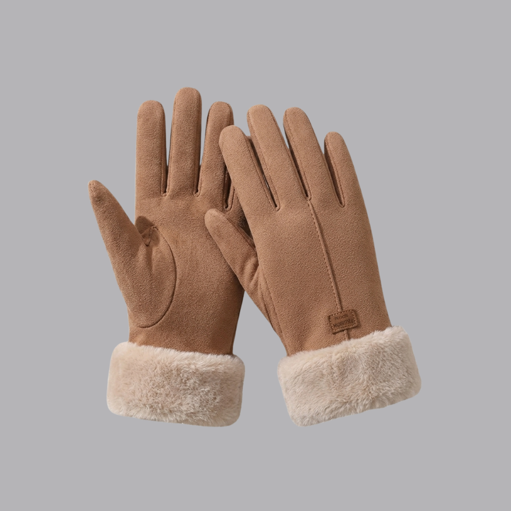 Women’s Suede Winter Gloves Soft Lined Faux Fur Cuffs