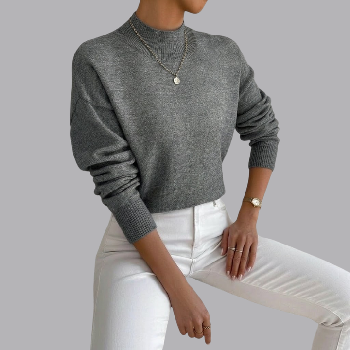Women’s Mock Neck Knit Sweater Long Sleeve Casual Pullover